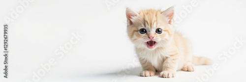 Adorable fluffy kitten with big eyes and playful pose on white background, white background, cute, fluffy
