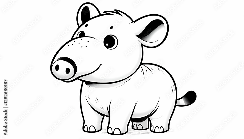Playful cartoon tapir with bold outlines, fun and cute children's sketch Playful cartoon tapir with bold outlines, fun and cute children's sketch