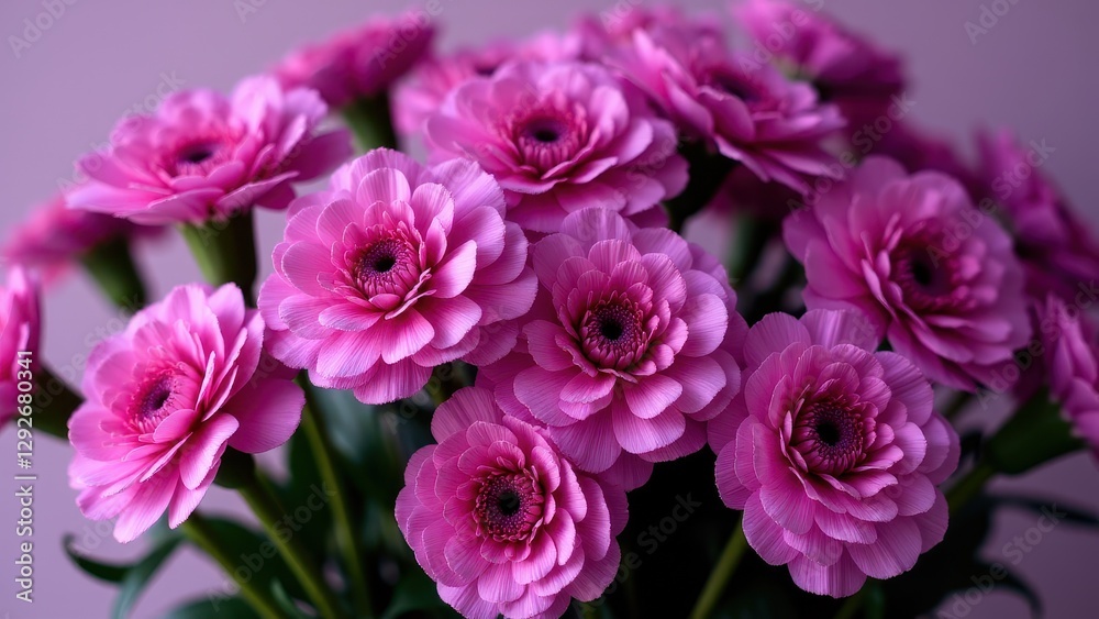 A bouquet of vibrant purple carnations in full bloom, showcasing their layered petals and lush green stems. A bouquet of vibrant purple carnations in full bloom, showcasing their layered petals and lush green stems.