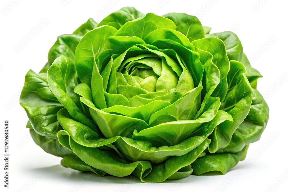 Fototapeta premium Fresh, white background iceberg lettuce, perfect for healthy meals.