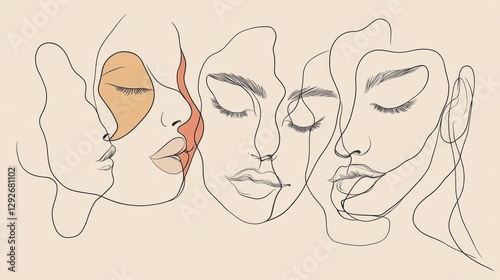 Line Drawing of Four Overlapping Female Faces