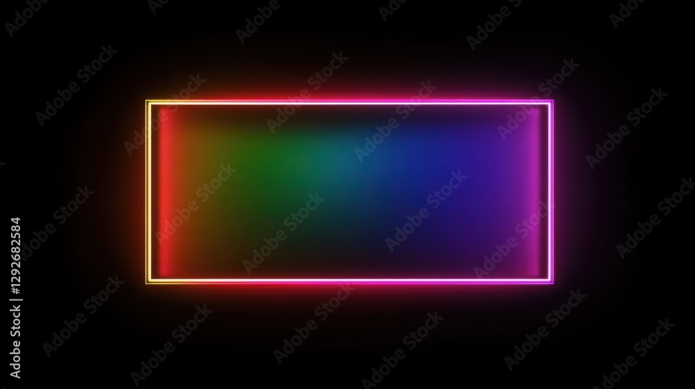 Fototapeta premium Rectangular Neon Frame with Gradient Fill on Black Background