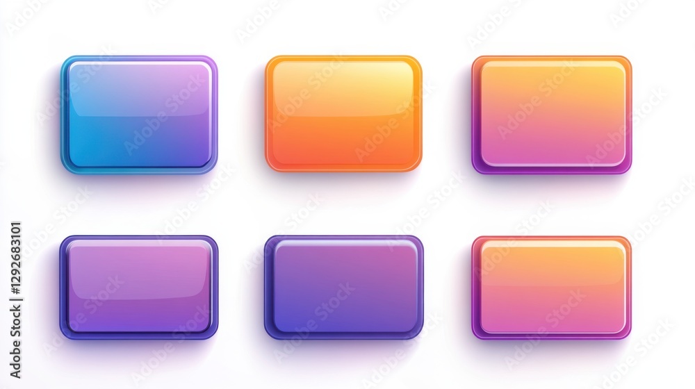 Six Rectangular Glossy Gradient Buttons on White Six Rectangular Glossy Gradient Buttons on White