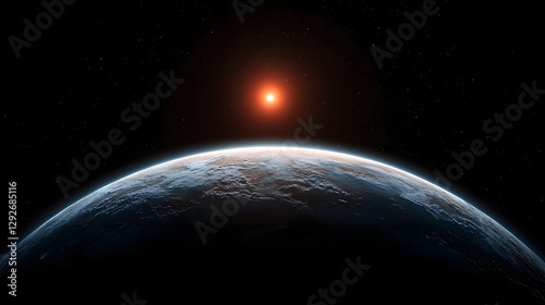 Time lapse concept of the day night cycle on the exoplanet Proxima b orbiting its dim red dwarf star  The image showcases the planet s atmosphere surface photo