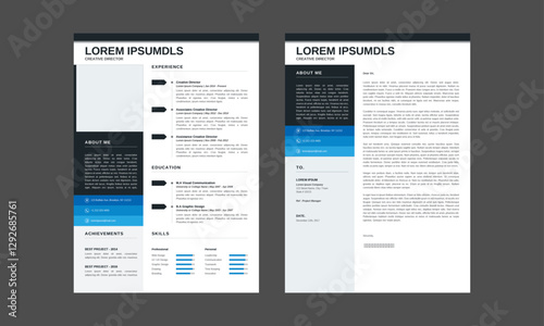 Resume CV Template. Modern Resume and Cover Letter Layout design template. Minimalist CV resume template for job applications. Vector illustration