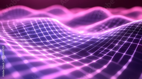 abstract grid landscape with digital waves in pink and purple tones