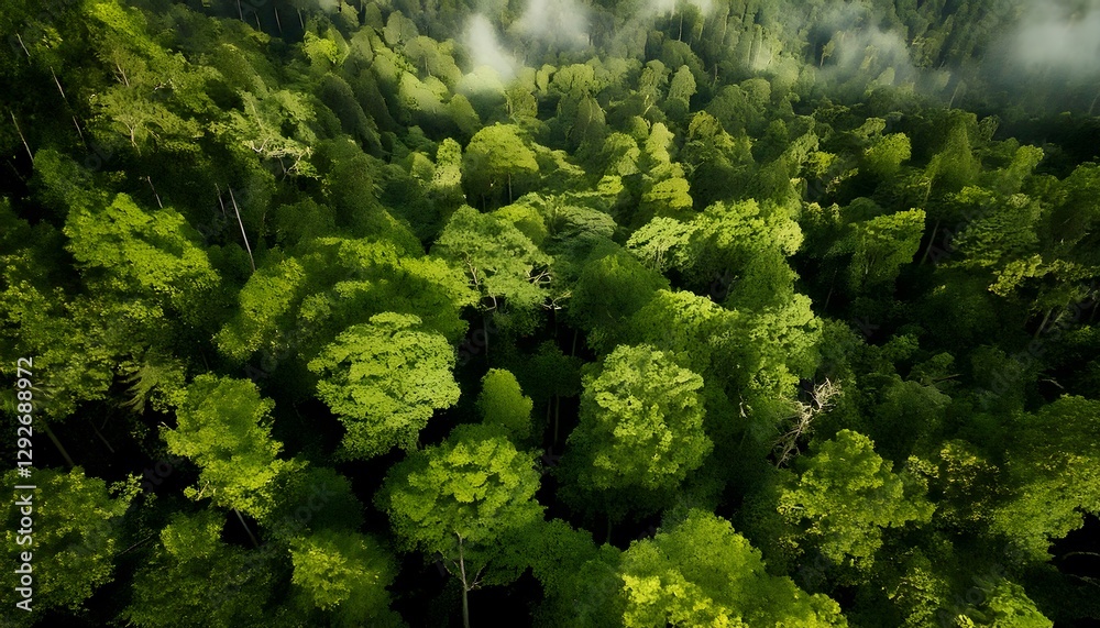 Expansive aerial view of a forest, highlighting dense foliage and natural beauty Expansive aerial view of a forest, highlighting dense foliage and natural beauty