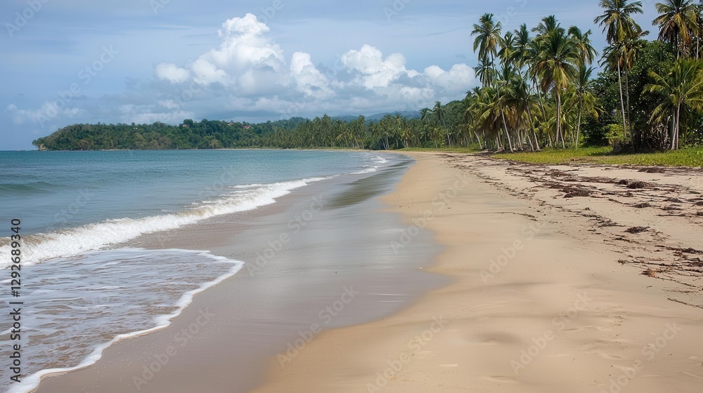 Serene Tropical Beach Scene Azure Waters Soft Sand and Lush Palm Trees Serene Tropical Beach Scene Azure Waters Soft Sand and Lush Palm Trees