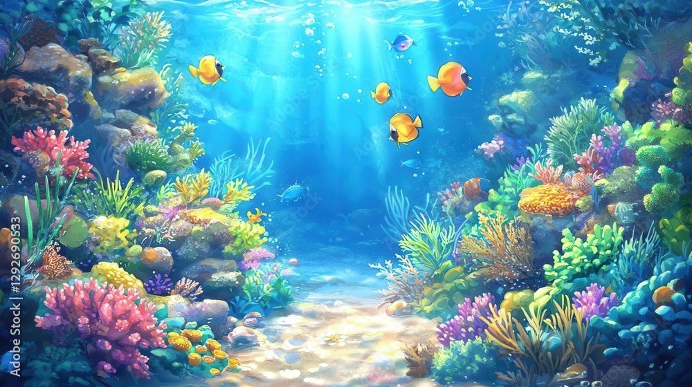 Fototapeta premium Vibrant Underwater Scene with Colorful Coral Reef and Fish