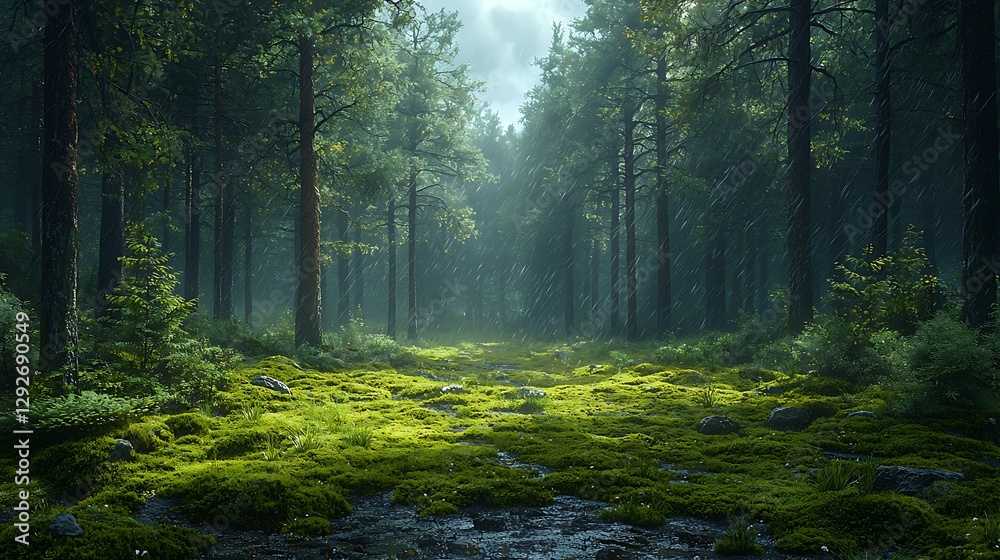 Obraz premium Exploring tranquil forest pathways nature landscape lush environment ground level serenity