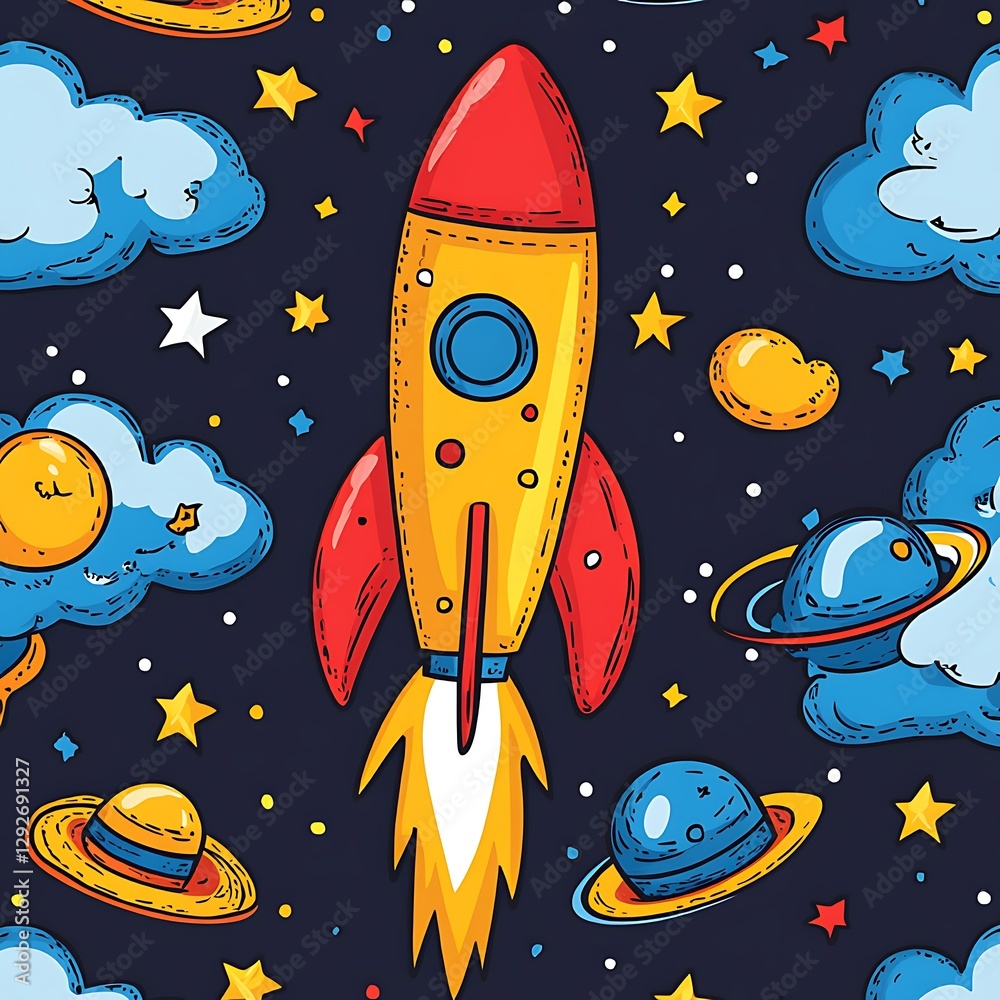 Fototapeta premium Space Rocket Pattern Background