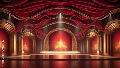 Red golden ceremony award stage venue background.