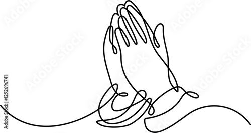 Praying hands one line drawing with editable stroke on white isolated background. Vector illustration