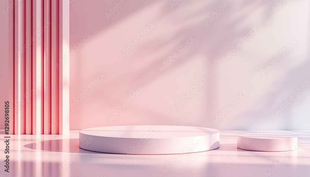 Pink Minimalist Product Display with Cylindrical Platforms Pink Minimalist Product Display with Cylindrical Platforms