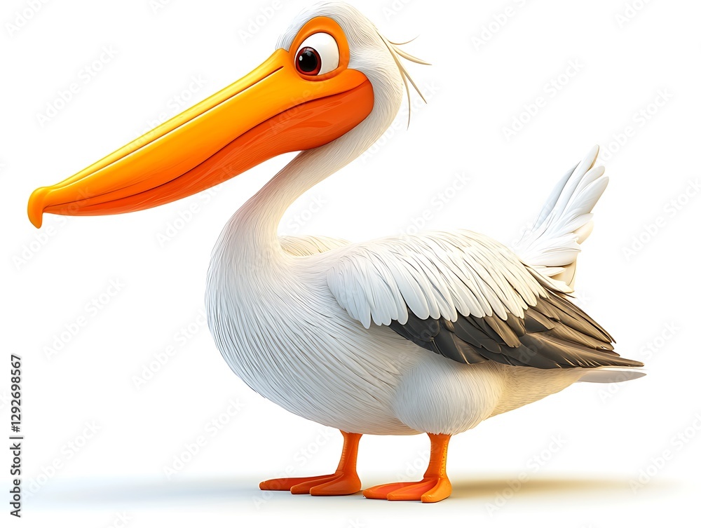 Obraz premium Playful cartoon pelican in a bright studio environment 3d illustration