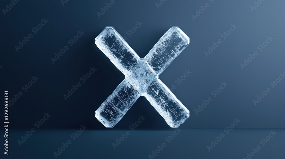 Obraz premium Frozen ice x mark icon stillness in time 3d render dark background symbol of perfection