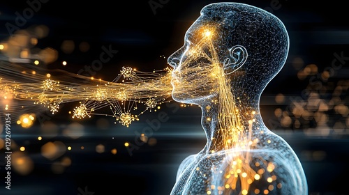 Futuristic 3D Animation Visualizing the Movement and Dispersal of a Pharmaceutical Compound as it Flows Through Glowing Digital Veins Tissues and Cells in a High Tech Medical Concept