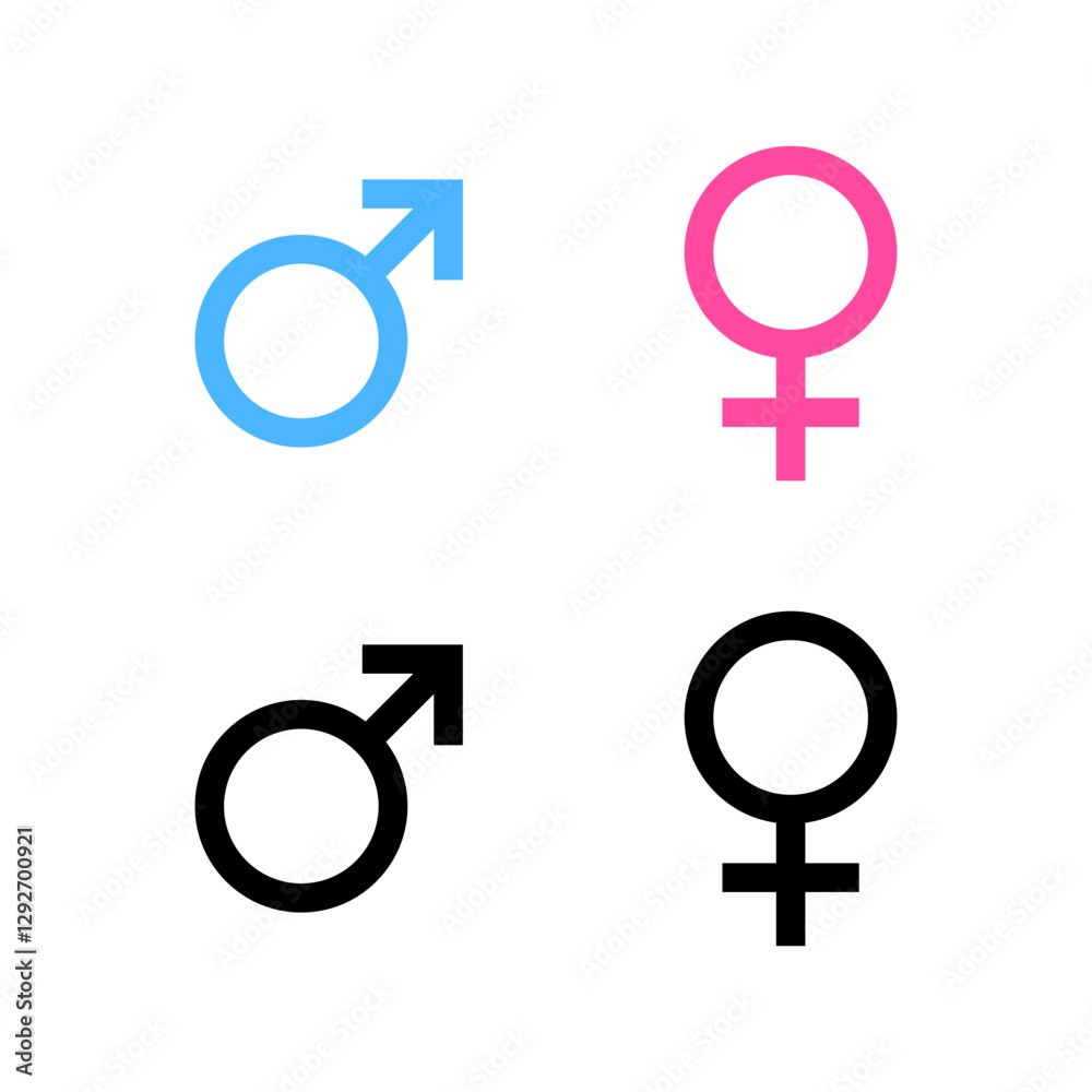 Male and female icon in flat style. Man and women gender sign symbol Male and female icon in flat style. Man and women gender sign symbol