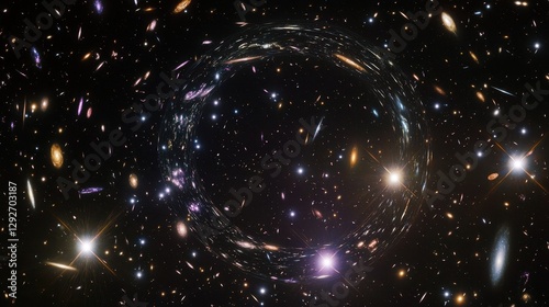 A breathtaking celestial portal reveals a hidden universe glowing with infinite stardust