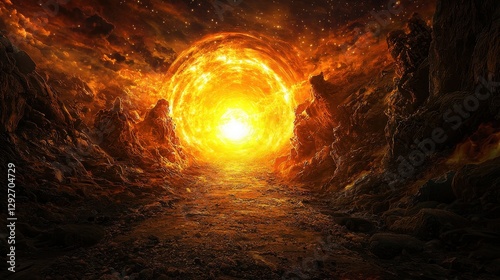 A celestial tunnel of glowing light forms above Earth guiding explorers to the stars