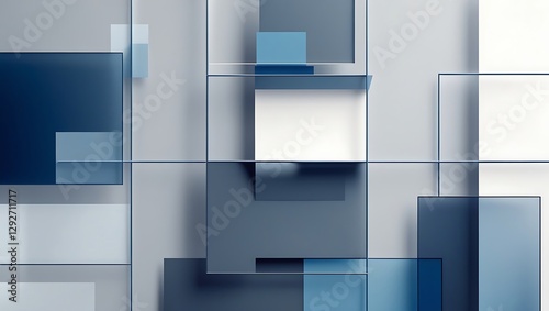 A modern geometric background with transparent overlapping squares in gray, blue, and white, conveying structure and professionalism for corporate use.