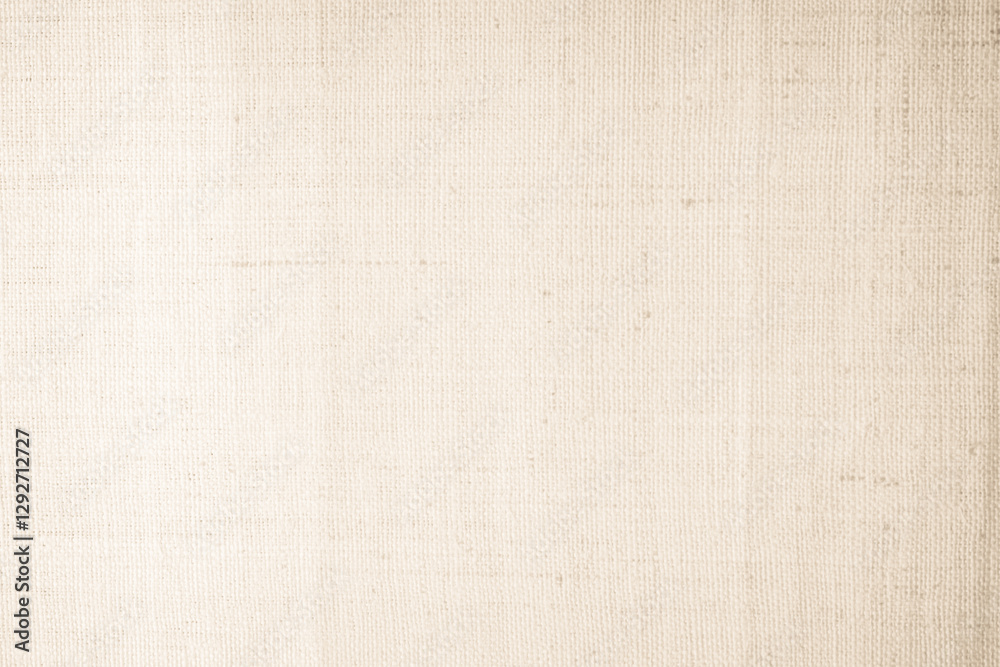 Fototapeta premium Brown sackcloth woven texture background in natural pattern. Jute hessian burlap, linen background in light beige cream color blank. Weaving canvas fiber line cotton cloth textured as organic.