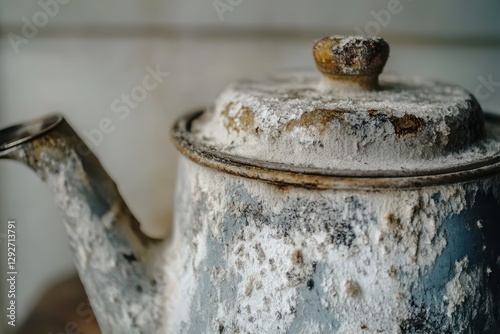 Chalky calcium carbonate buildup in an old kitchen kettle leading to appliance issues from hard water photo