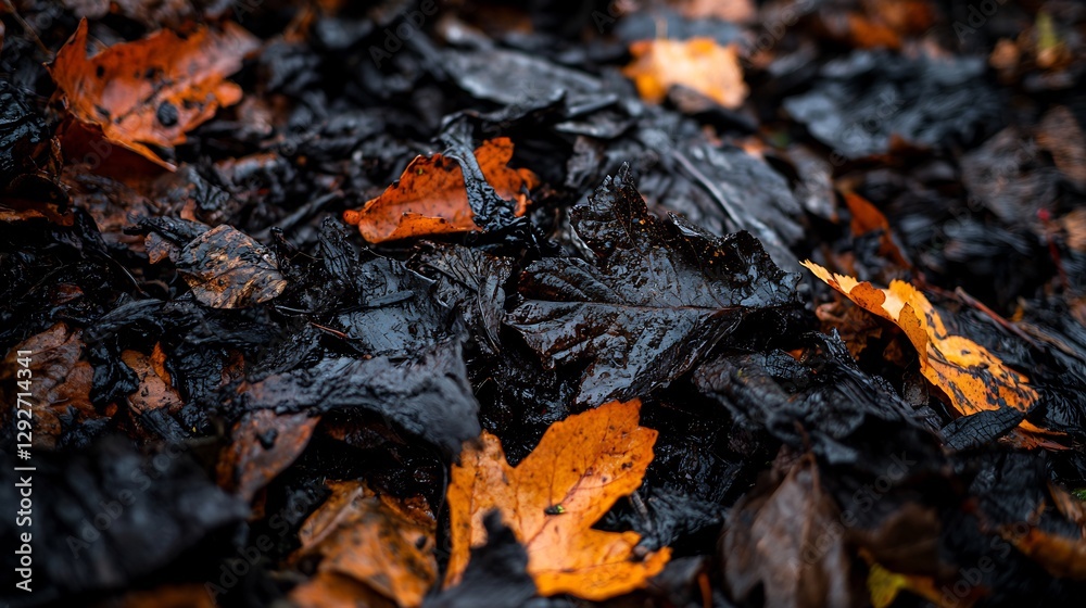 Autumn Leaves on Dark Soil, Nature's Abstract Art Autumn Leaves on Dark Soil, Nature's Abstract Art