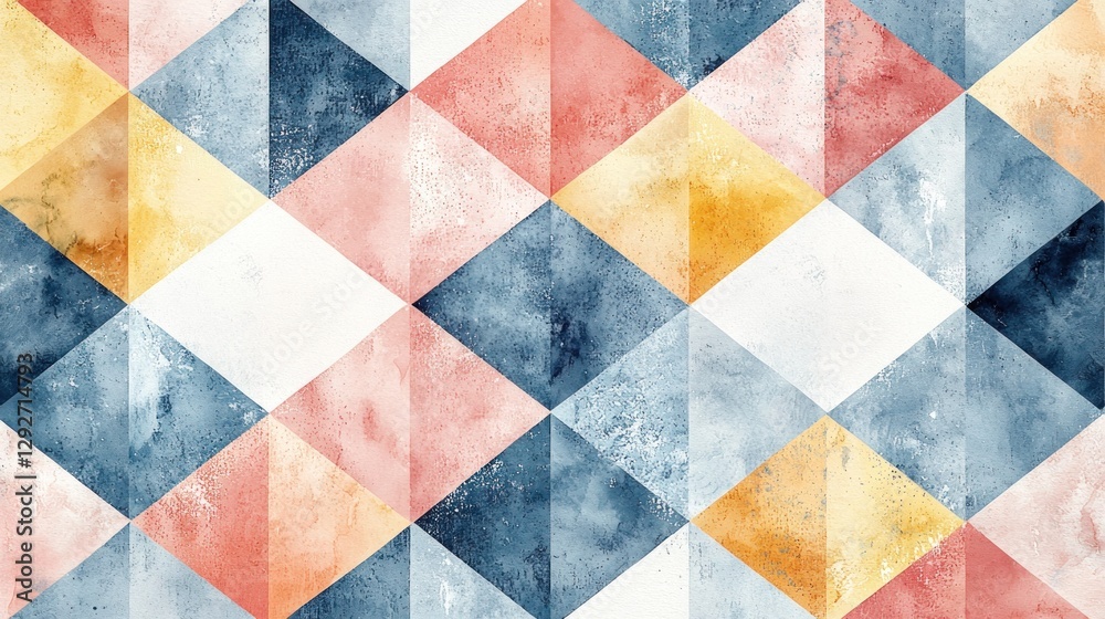Fototapeta premium Colorful Geometric Pattern with Triangles and Watercolor Texture