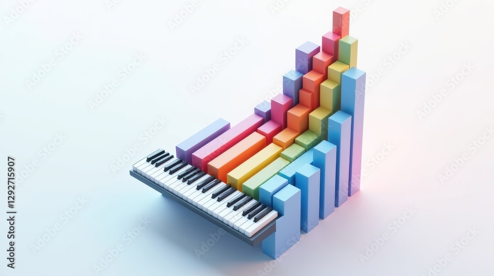 Piano notes and business growth seasonal financial insights with colorful coins and light keyboard graphics Piano notes and business growth seasonal financial insights with colorful coins and light keyboard graphics