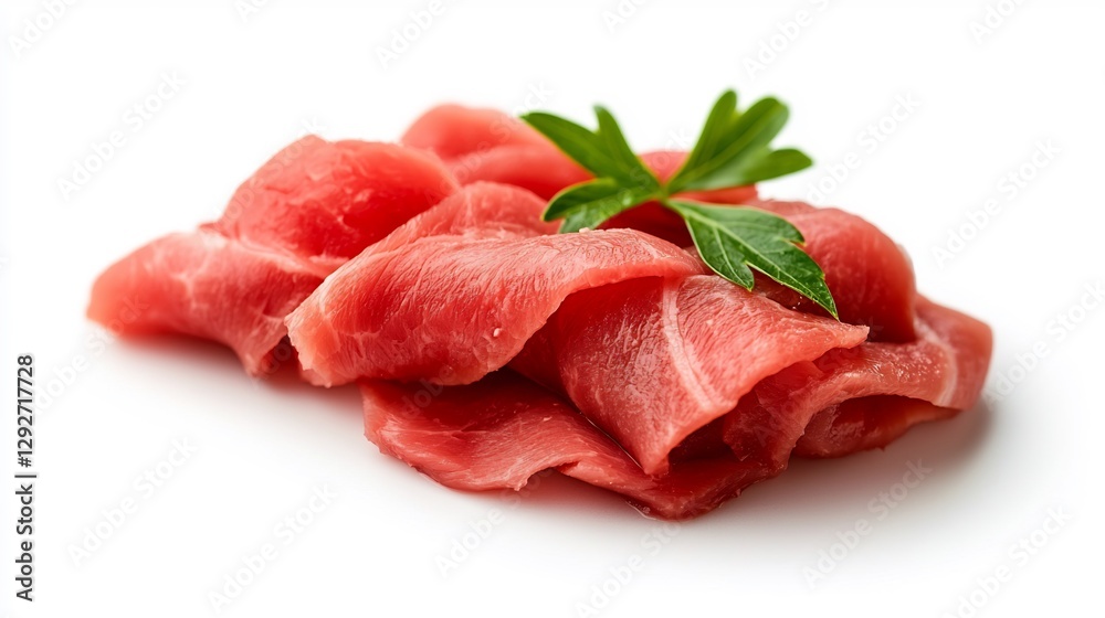 Close-up of Fresh Sliced Raw Meat with Parsley Garnish Close-up of Fresh Sliced Raw Meat with Parsley Garnish