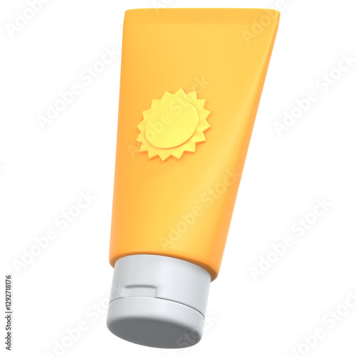 Yellow Sunscreen 3D Icon Illustration. Low Poly Style