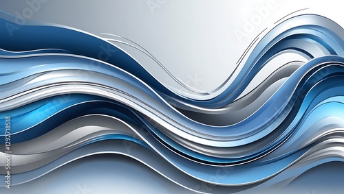 An abstract background with flowing blue, silver, and white curves, symbolizing growth and fluid communication, ideal for finance and business presentations.