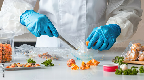 Food safety audit process with gloves, inspecting contamination