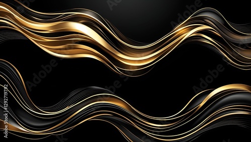 A luxurious background with flowing golden waves on a deep black base, exuding sophistication and power, perfect for high-end branding and executive presentations.