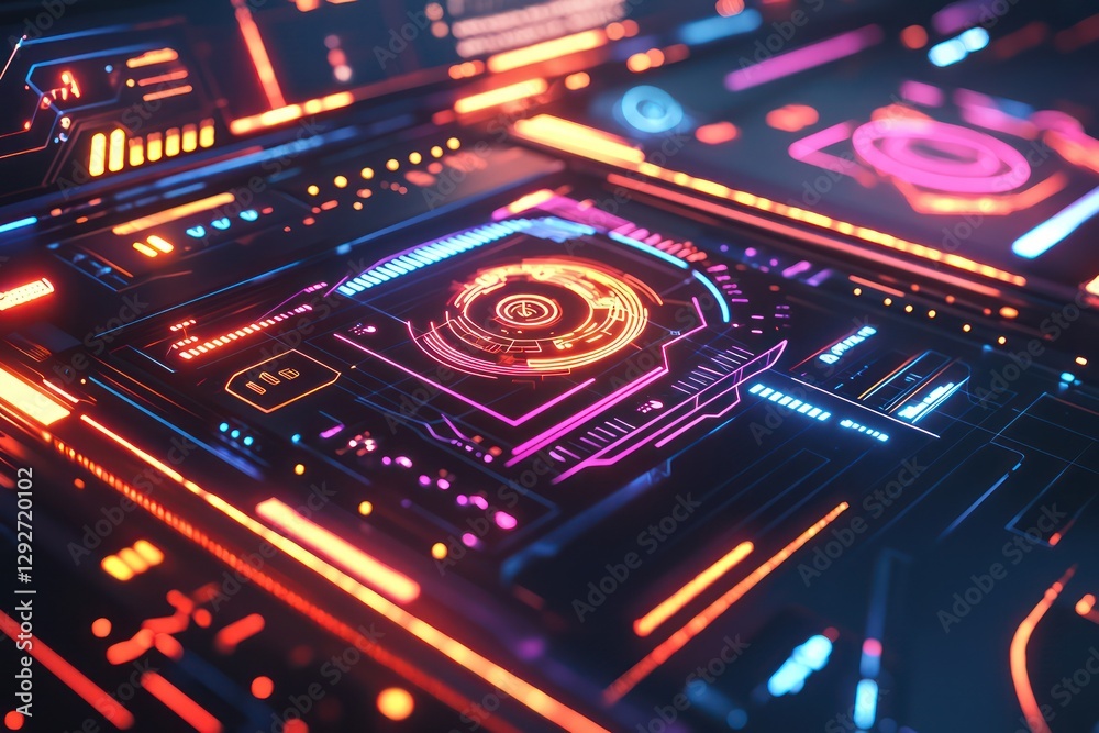 Fototapeta premium Abstract glowing elements adorn high-tech digital interface, modern look.