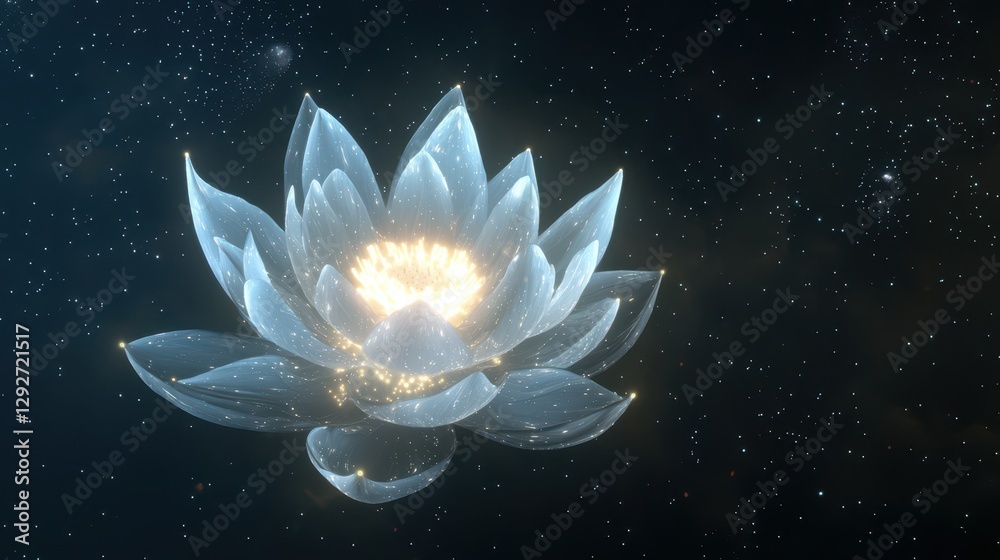 A glowing celestial lotus made of pure energy blooms in deep space radiating cosmic waves A glowing celestial lotus made of pure energy blooms in deep space radiating cosmic waves