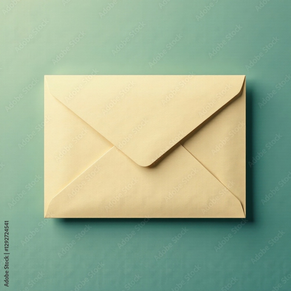 Subtle beige envelope lays flat on matching background , desk, flat lay Subtle beige envelope lays flat on matching background , desk, flat lay