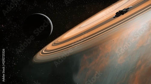 Fototapeta Naklejka Na Ścianę i Meble -  A futuristic space station orbits a massive gas giant absorbing energy from nearby constellations