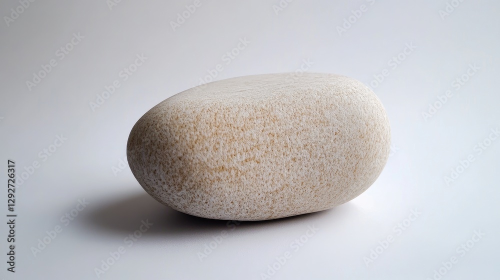 Close-up of a smooth white stone placed perfectly in the center of a solid white studio background for a calming effect. Close-up of a smooth white stone placed perfectly in the center of a solid white studio background for a calming effect.
