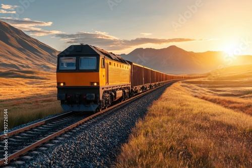Freight train journey mountainous landscape scenic view nature logistic efficiency