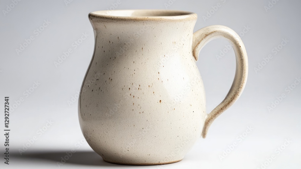 Simple white ceramic mug with a smooth surface, placed against a pristine white backdrop. Simple white ceramic mug with a smooth surface, placed against a pristine white backdrop.