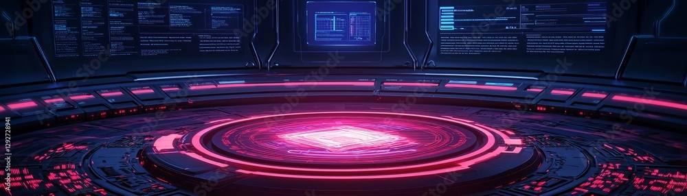 Obraz premium Futuristic interface with glowing elements and digital patterns in vibrant colors.