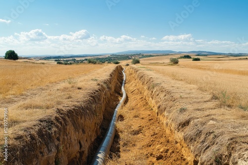 The ditch for installing water pipes in Alquirva Alentejo Portugal