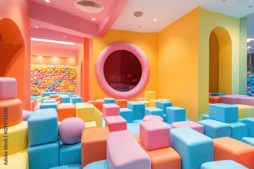 Obraz premium This lively image showcases the bright cubes in the Yaahooo foam pit a fun play area for young children and teens