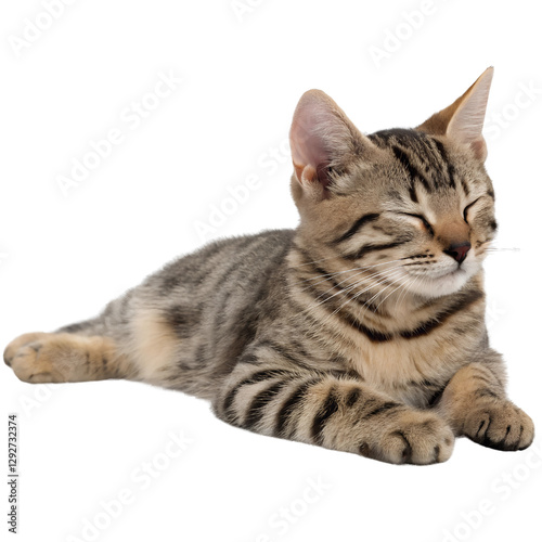 Tabby cat laying down Isolated Trasnparent Background, Png Isolated, Trasnparent Background photo