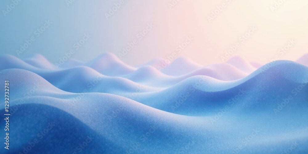 Fototapeta premium Serene Undulating Landscape of Soft Blue Snowdrifts Under a Pastel Sky