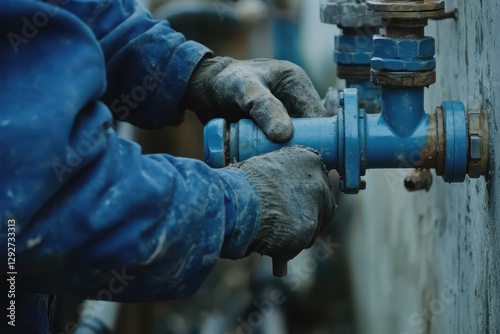 Tight shot of a plumber selecting a sewage pipe at a construction site