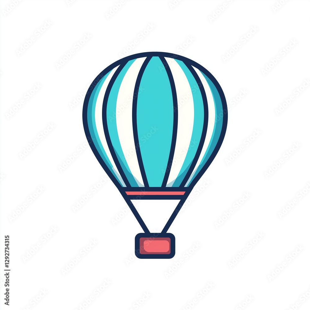 Naklejka premium Colorful hot air balloon with blue and teal stripes, symbolizing adventure, travel, and outdoor exploration