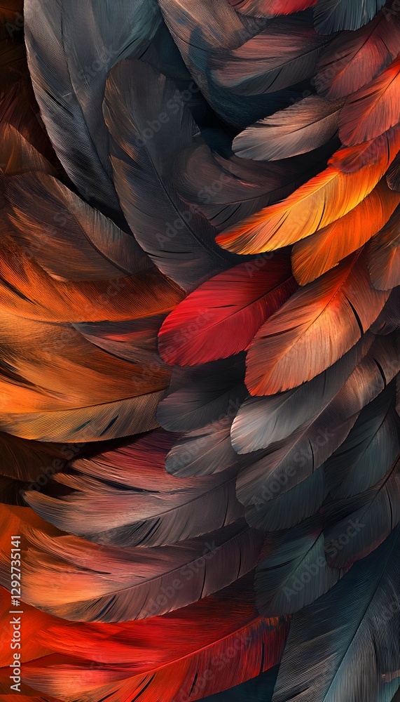 Obraz premium Artistic depiction of colorful feathers in dynamic arrangement